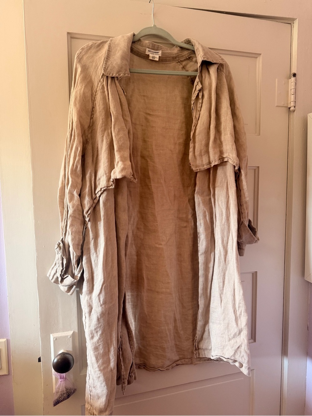 Artisan Ny Natural-Tone Linen Drape Trench Coat